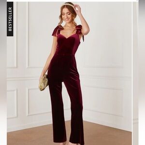 VICI Logan Velvet Shoulder Tie Jumpsuit